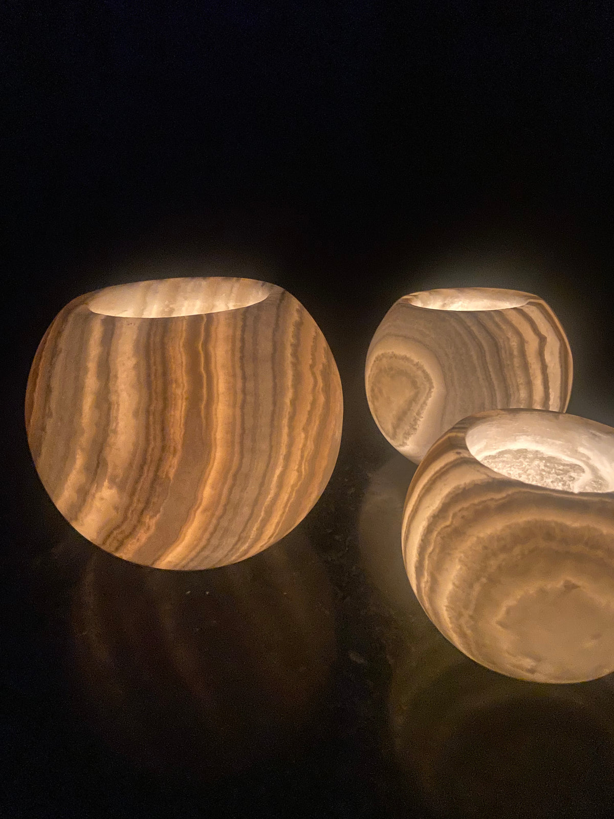 Veined White Alabaster Sphere Candle Holder | Hand-Carved Natural Stone Ball Vessel | Egyptian Marble Tea Light Accent | Luxury Ambient Home Decor