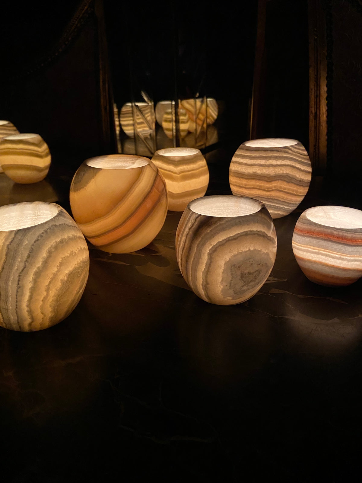 Veined White Alabaster Sphere Candle Holder | Hand-Carved Natural Stone Ball Vessel | Egyptian Marble Tea Light Accent | Luxury Ambient Home Decor