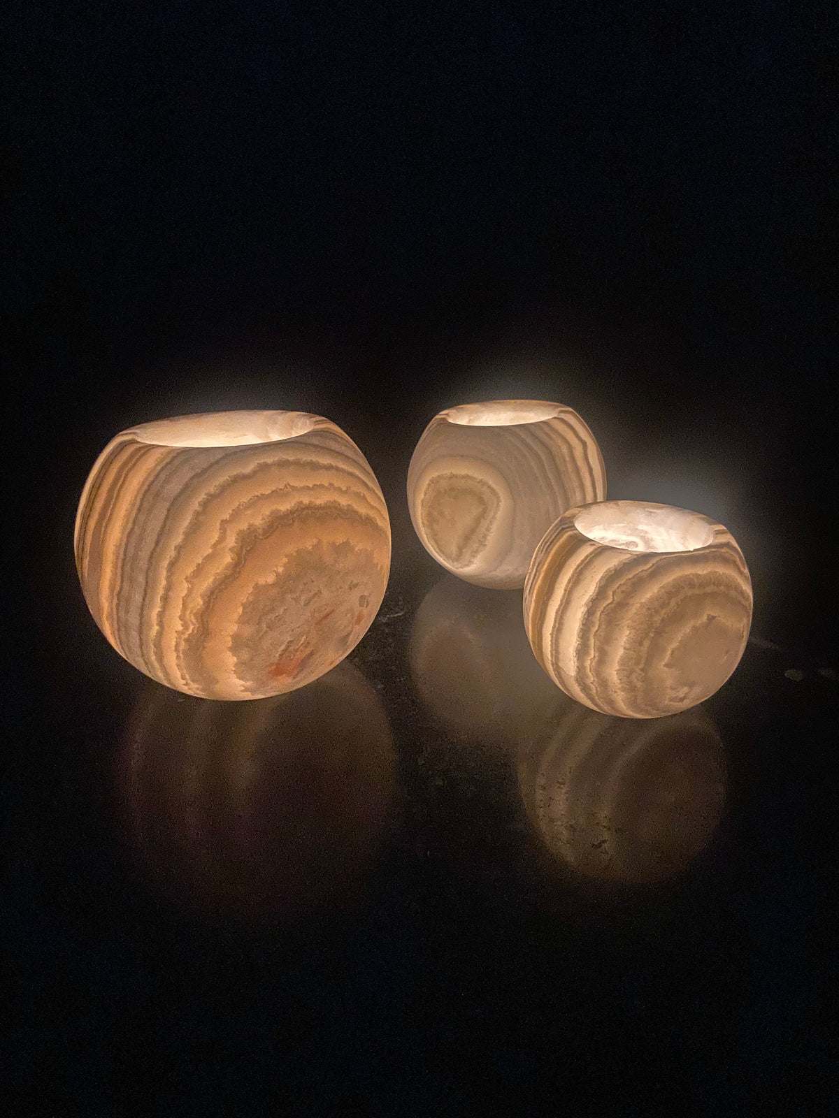 Veined White Alabaster Sphere Candle Holder | Hand-Carved Natural Stone Ball Vessel | Egyptian Marble Tea Light Accent | Luxury Ambient Home Decor