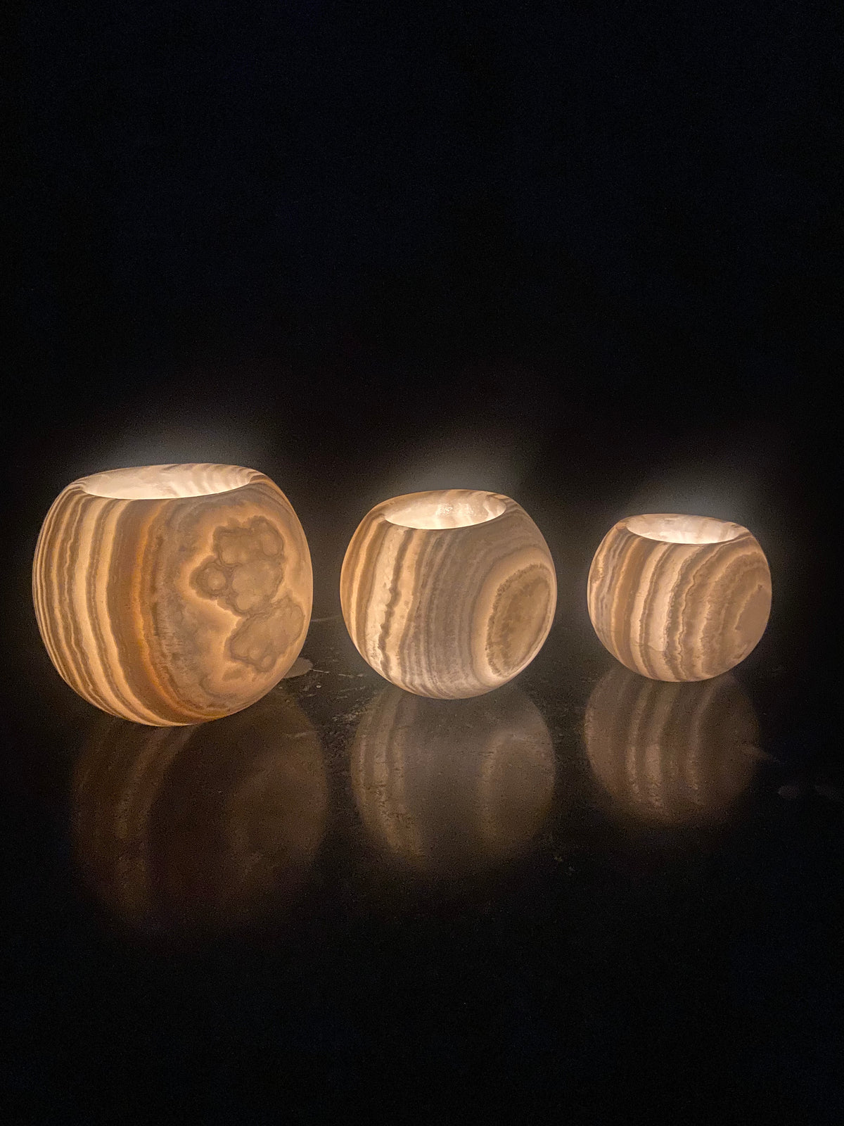 Veined White Alabaster Sphere Candle Holder | Hand-Carved Natural Stone Ball Vessel | Egyptian Marble Tea Light Accent | Luxury Ambient Home Decor