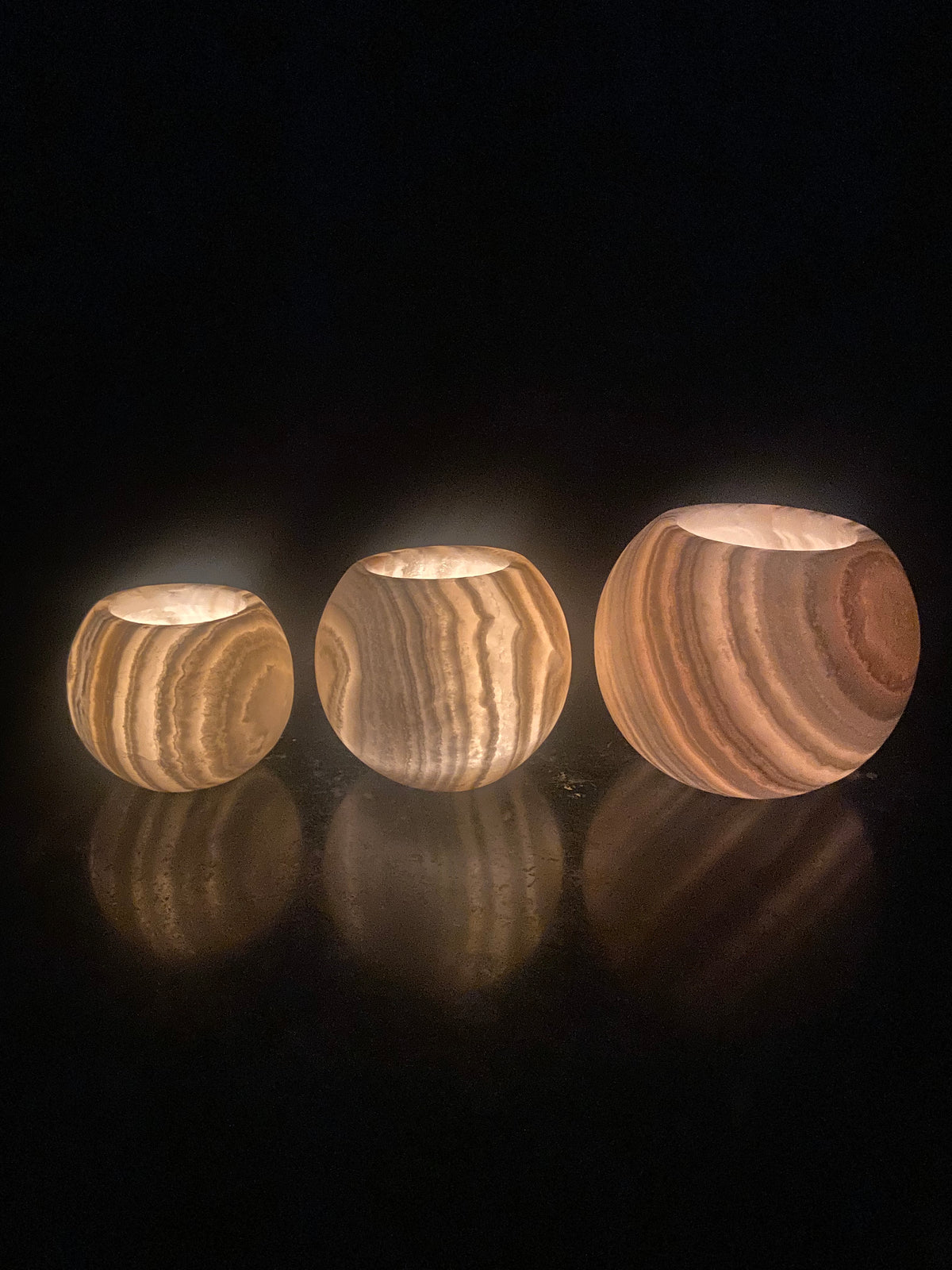 Veined White Alabaster Sphere Candle Holder | Hand-Carved Natural Stone Ball Vessel | Egyptian Marble Tea Light Accent | Luxury Ambient Home Decor