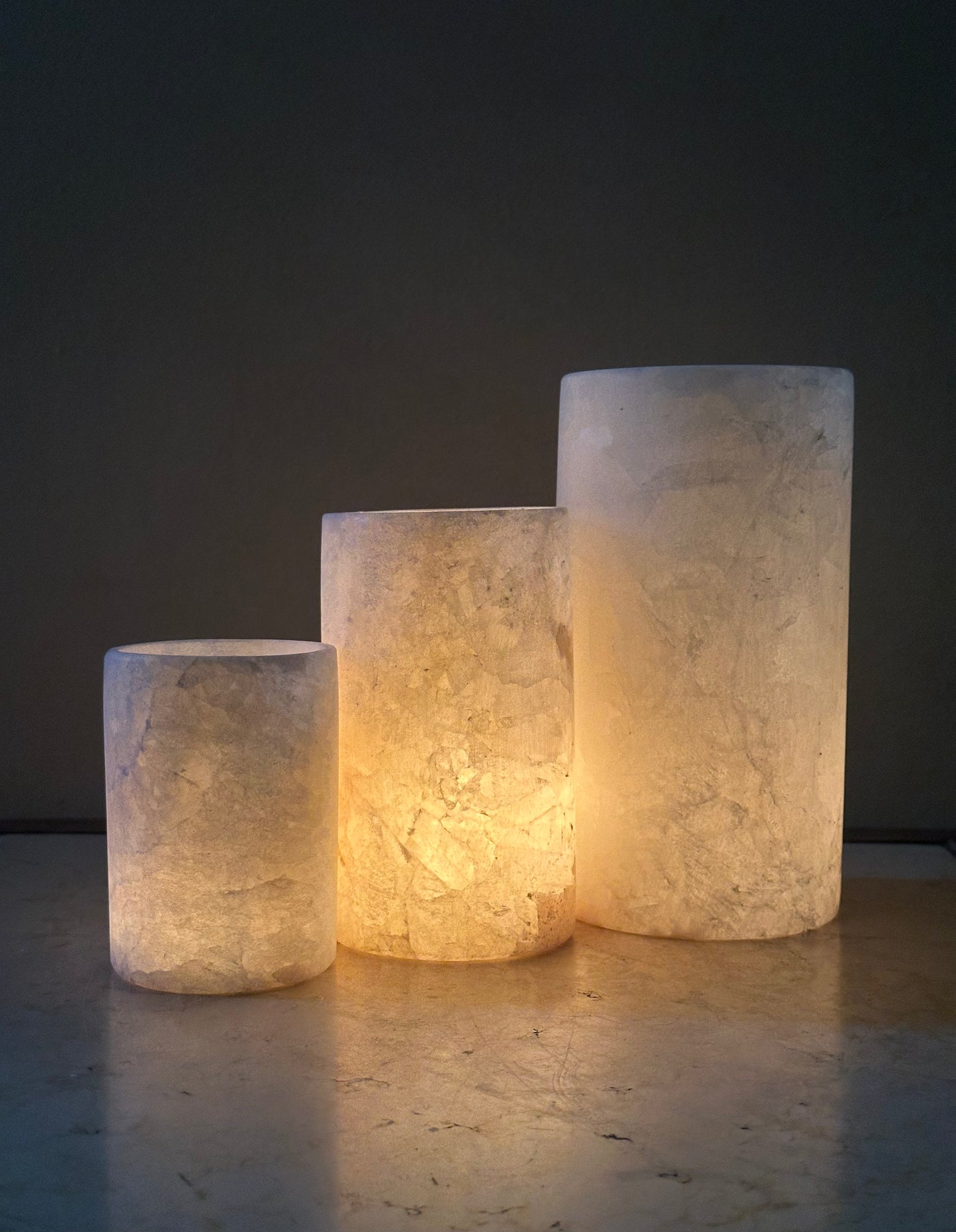 White Alabaster Cylinder Candle Holder | Handmade Natural Stone Vessel | Translucent Marble Candlelight Decor | Egyptian Alabaster Vase.