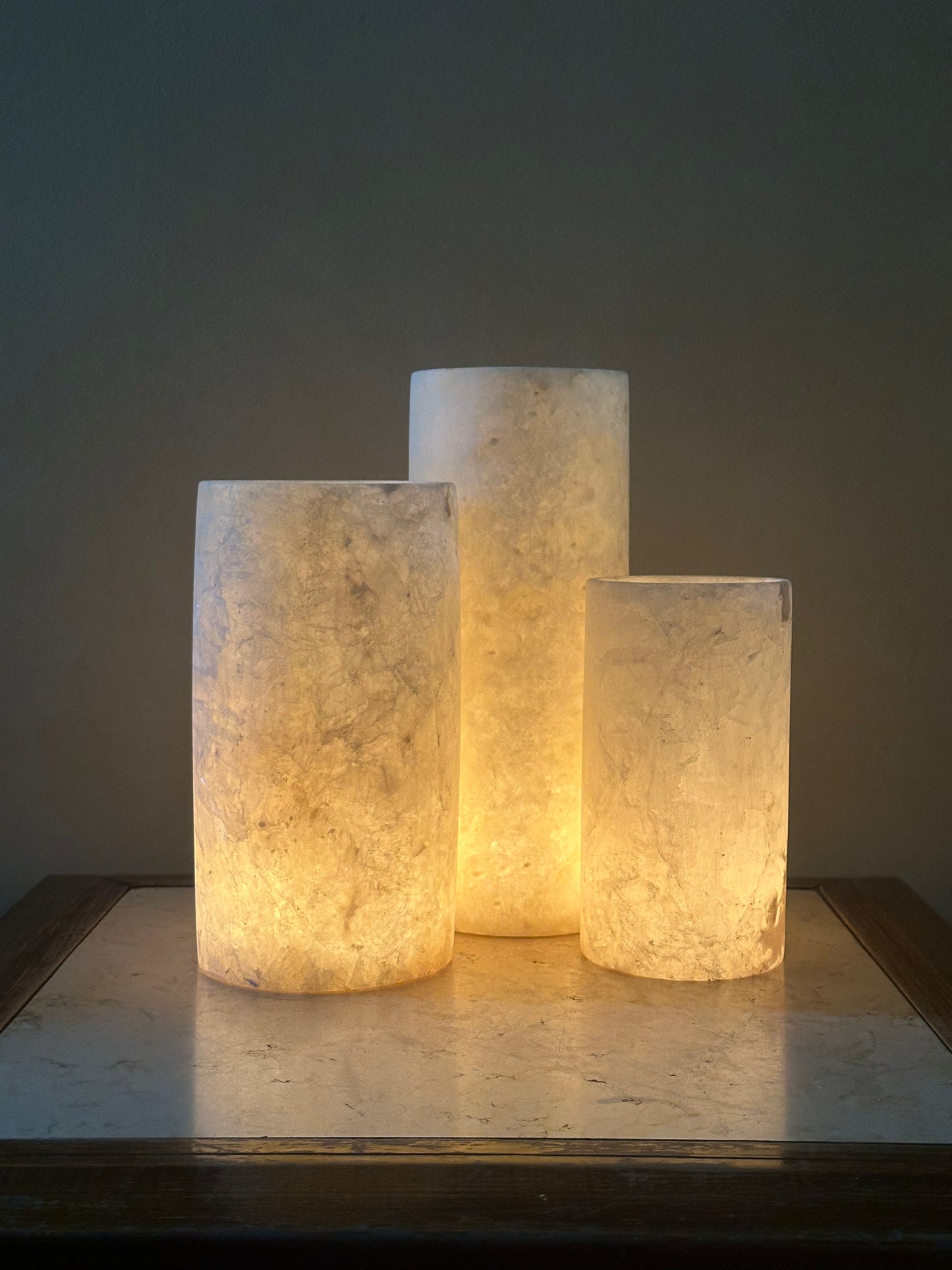 White Alabaster Cylinder Candle Holder | Handmade Natural Stone Vessel | Translucent Marble Candlelight Decor | Egyptian Alabaster Vase.