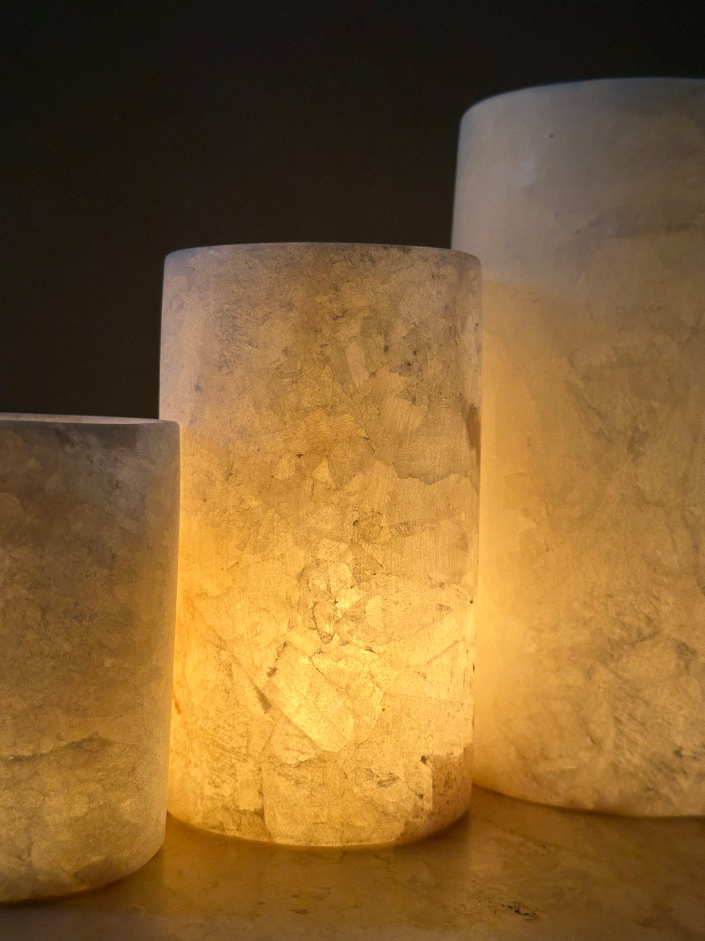 White Alabaster Cylinder Candle Holder | Handmade Natural Stone Vessel | Translucent Marble Candlelight Decor | Egyptian Alabaster Vase.