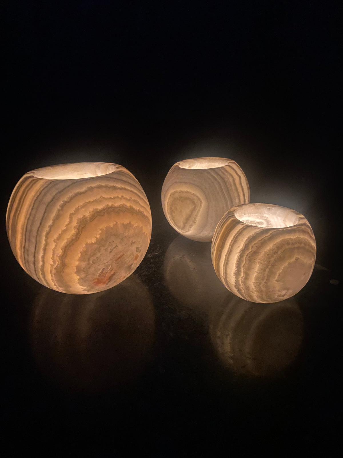 Veined White Alabaster Sphere Candle Holder | Hand-Carved Natural Stone Ball Vessel | Egyptian Marble Tea Light Accent | Luxury Ambient Home Decor