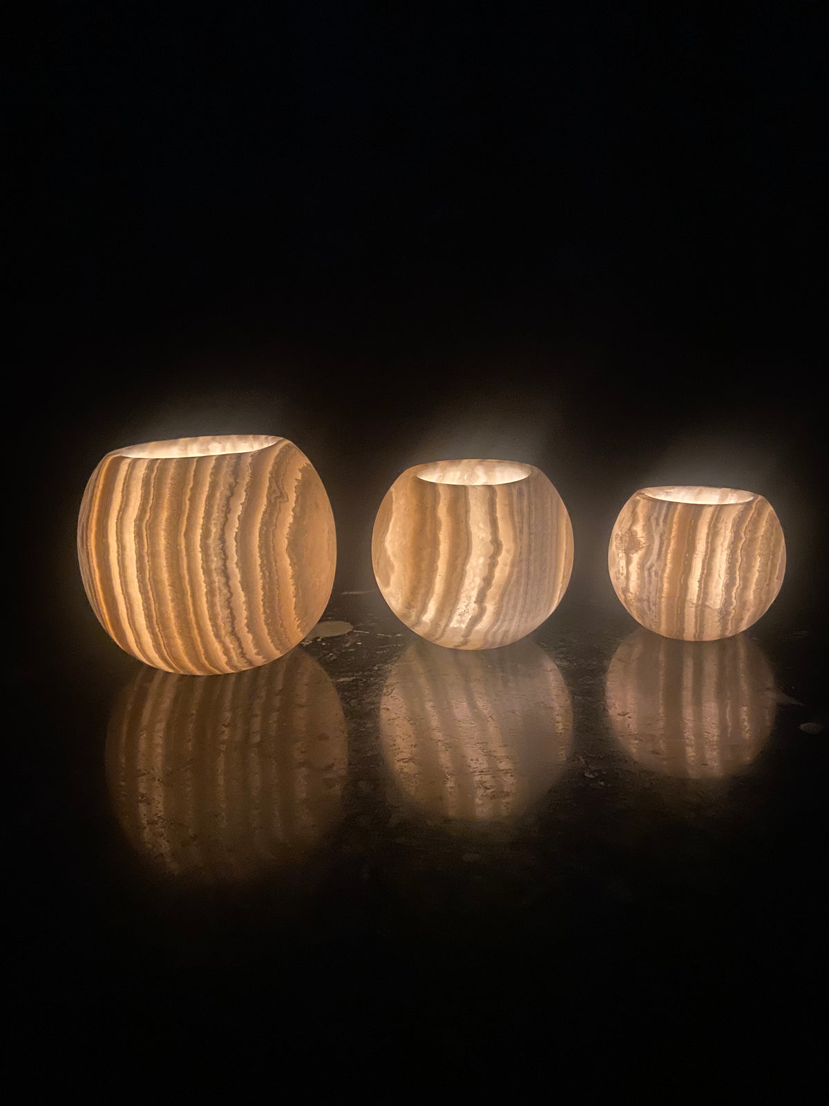 Veined White Alabaster Sphere Candle Holder | Hand-Carved Natural Stone Ball Vessel | Egyptian Marble Tea Light Accent | Luxury Ambient Home Decor