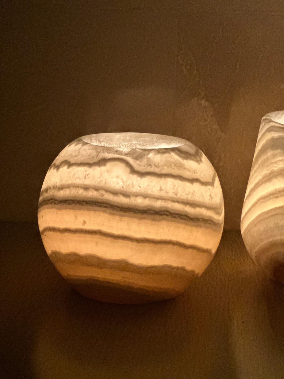 Veined White Alabaster Candle Holders Set of 3 | Hand-Carved Sphere, Cylinder & Teardrop Stone Vessels | Egyptian Marble Tea Light Set | Luxury Home Accent
