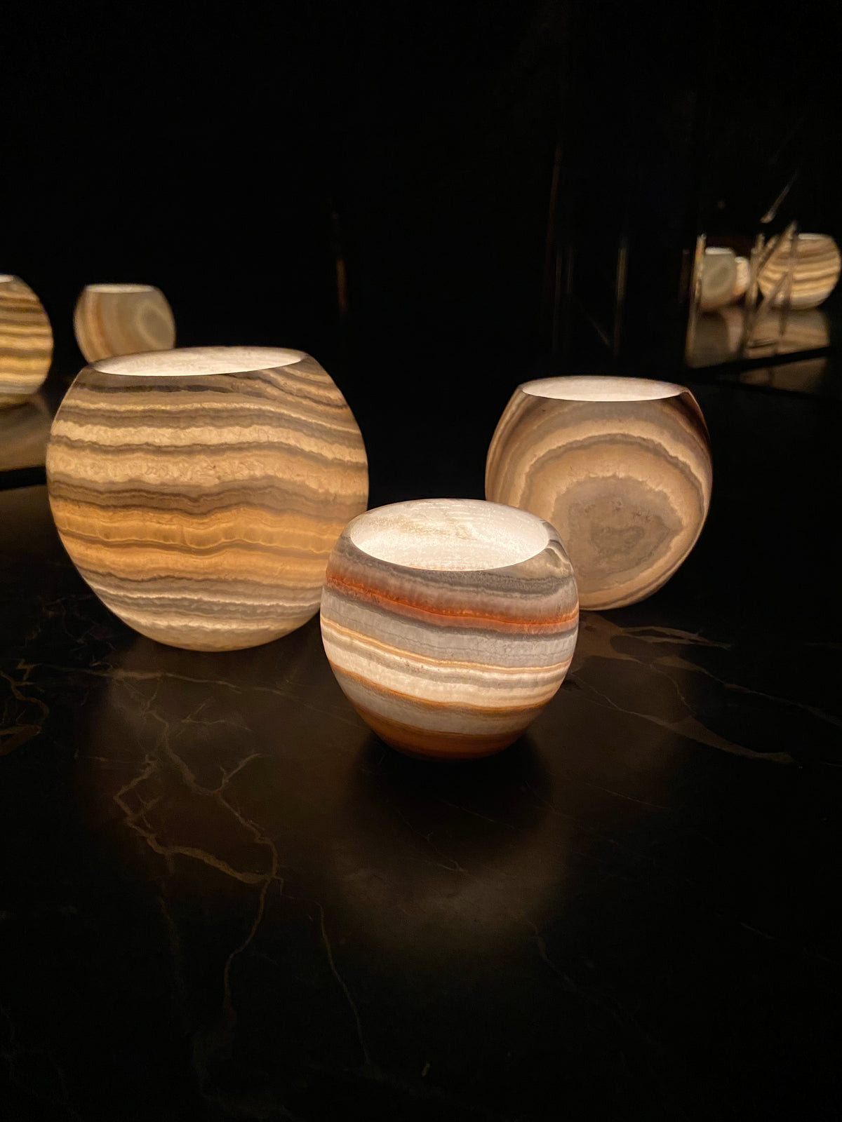 Veined White Alabaster Sphere Candle Holder | Hand-Carved Natural Stone Ball Vessel | Egyptian Marble Tea Light Accent | Luxury Ambient Home Decor