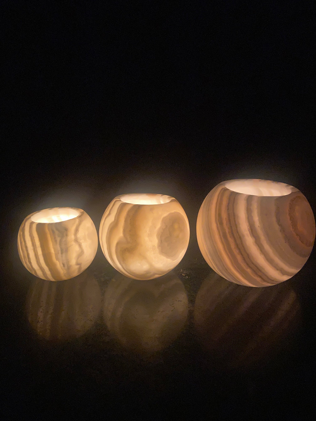 Veined White Alabaster Sphere Candle Holder | Hand-Carved Natural Stone Ball Vessel | Egyptian Marble Tea Light Accent | Luxury Ambient Home Decor