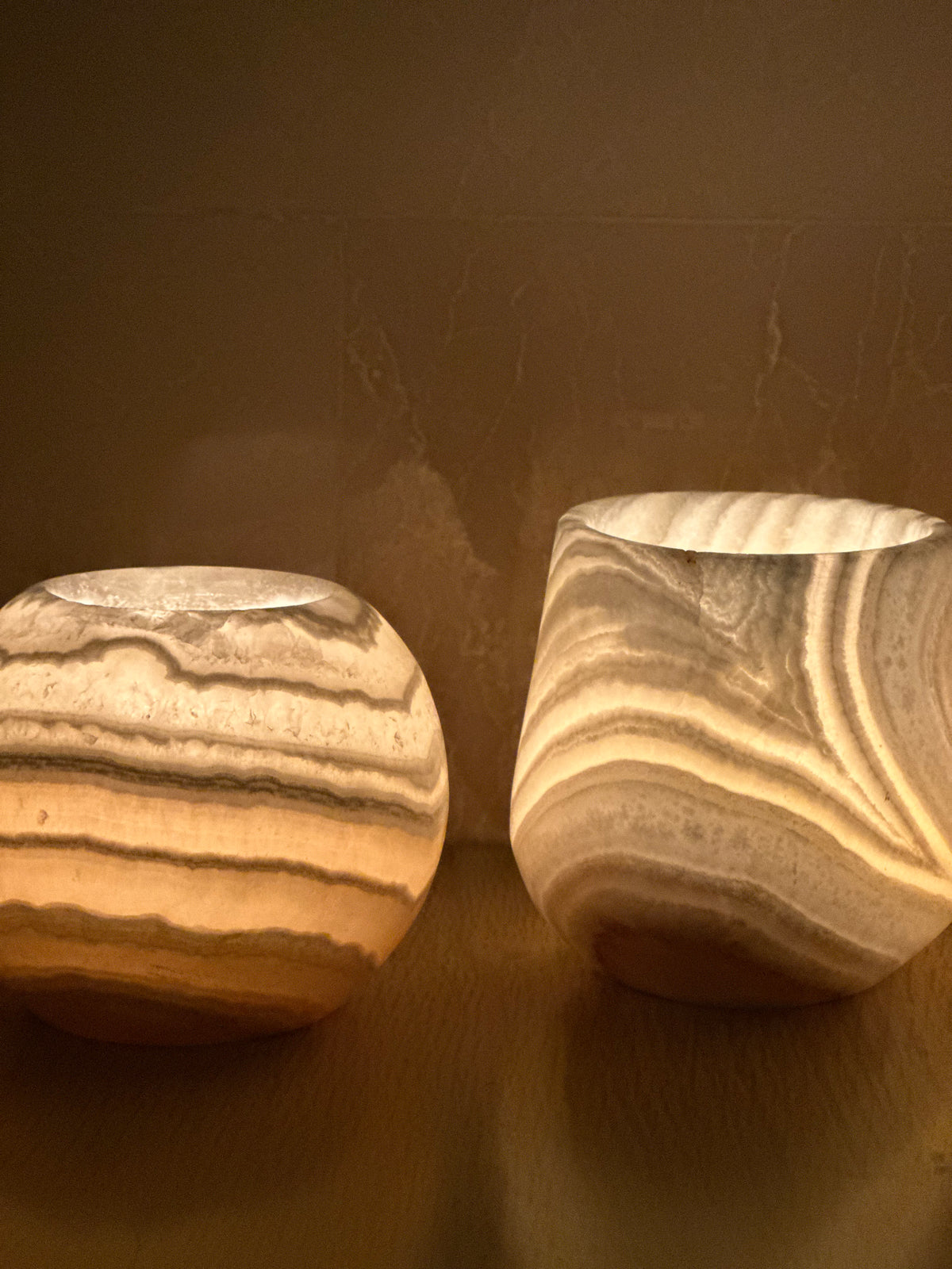 Veined White Alabaster Candle Holders Set of 3 | Hand-Carved Sphere, Cylinder & Teardrop Stone Vessels | Egyptian Marble Tea Light Set | Luxury Home Accent