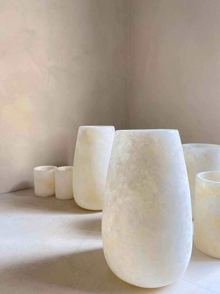 Teardrop White Alabaster Candle Holder | Hand-Carved Tear Drop Stone Vessel | Egyptian Marble Tea Light Accent | Luxury Ambient Home Decor