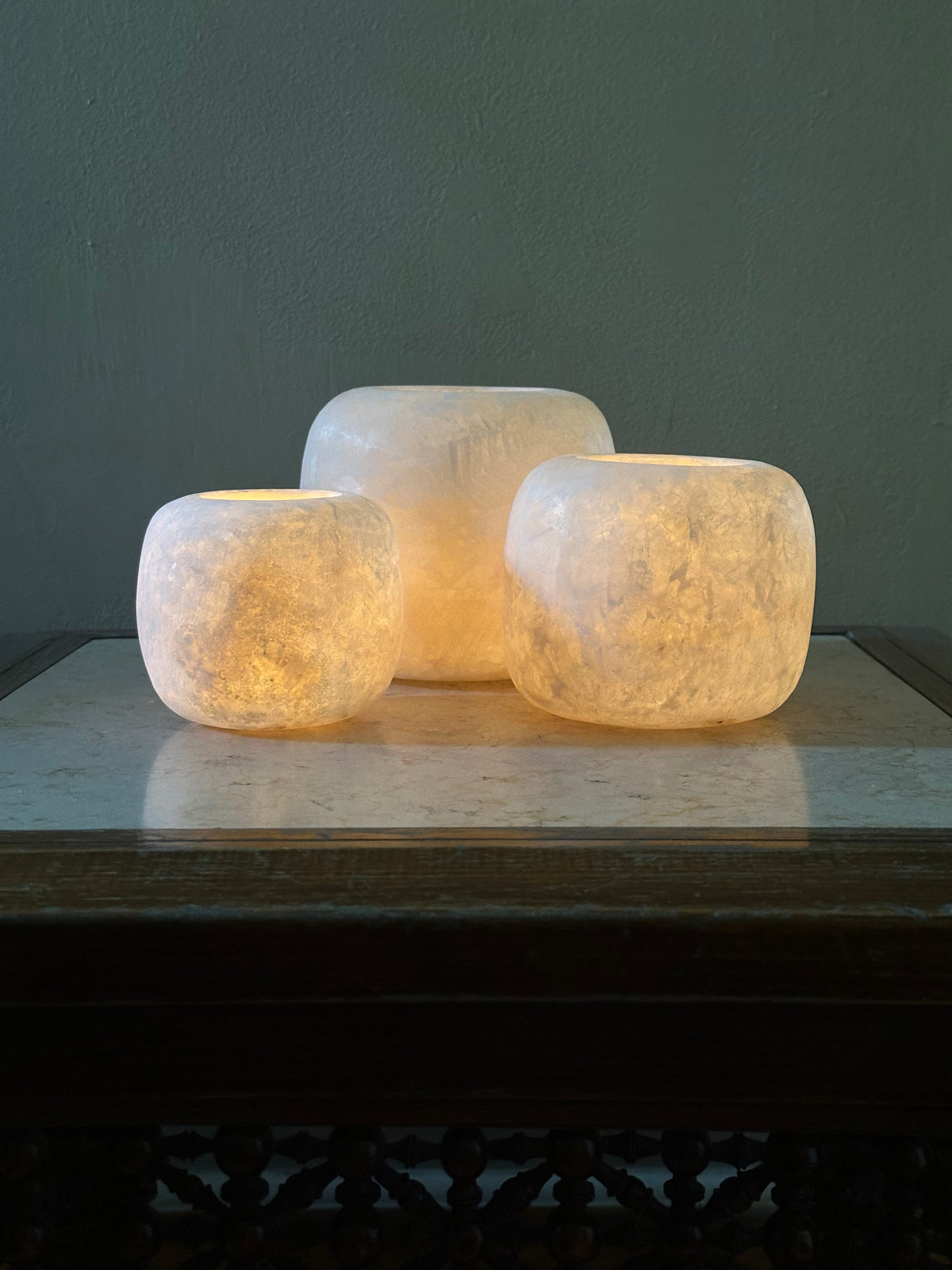 Round Sphere White Alabaster Candle Holder | Hand-Carved Globe Stone Vessel & Bowl | Egyptian Marble Tea Light Accent | Luxury Sphere Home Decor