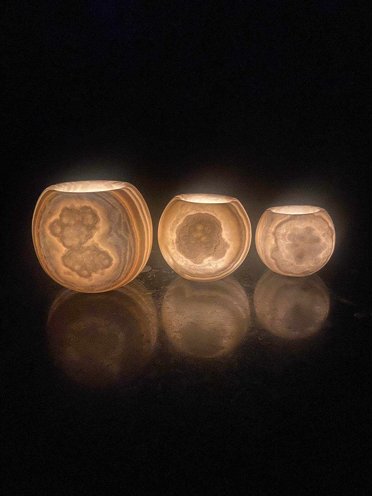 Veined White Alabaster Sphere Candle Holder | Hand-Carved Natural Stone Ball Vessel | Egyptian Marble Tea Light Accent | Luxury Ambient Home Decor