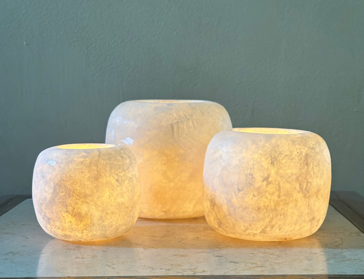 Round Sphere White Alabaster Candle Holder | Hand-Carved Globe Stone Vessel & Bowl | Egyptian Marble Tea Light Accent | Luxury Sphere Home Decor