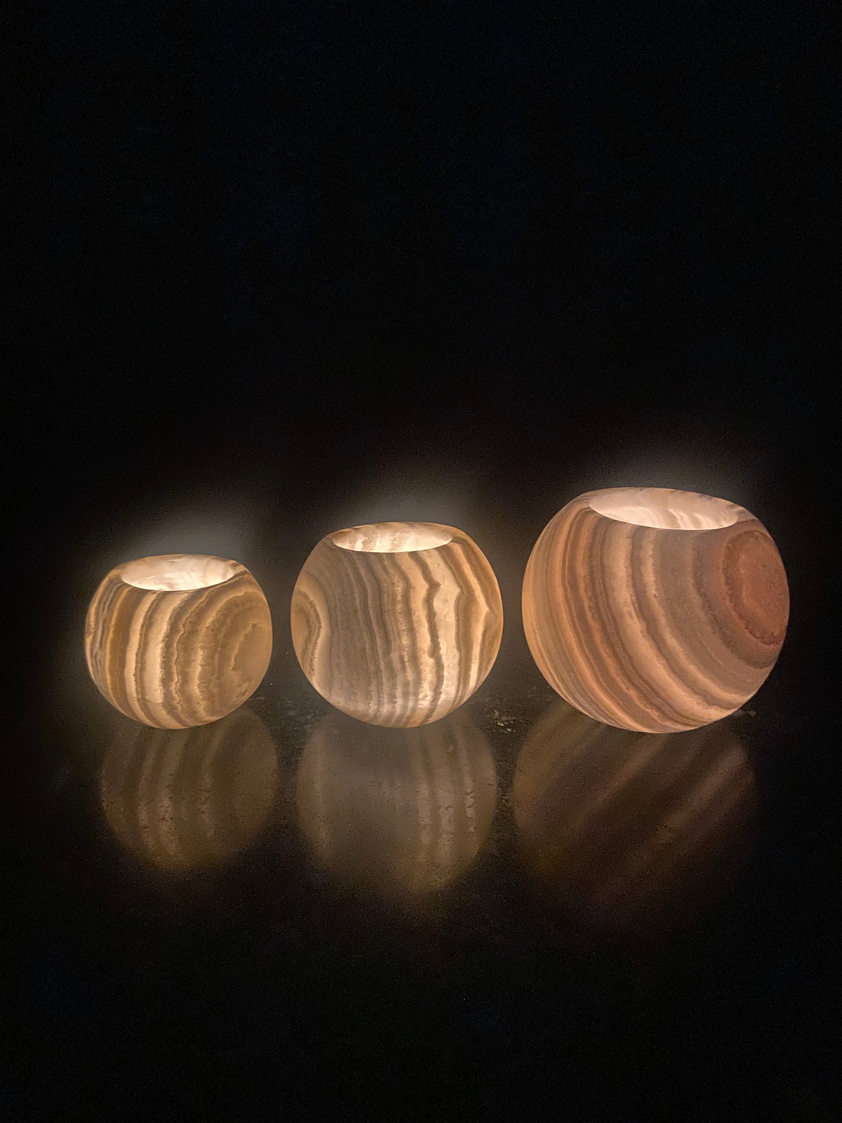 Veined White Alabaster Sphere Candle Holder | Hand-Carved Natural Stone Ball Vessel | Egyptian Marble Tea Light Accent | Luxury Ambient Home Decor