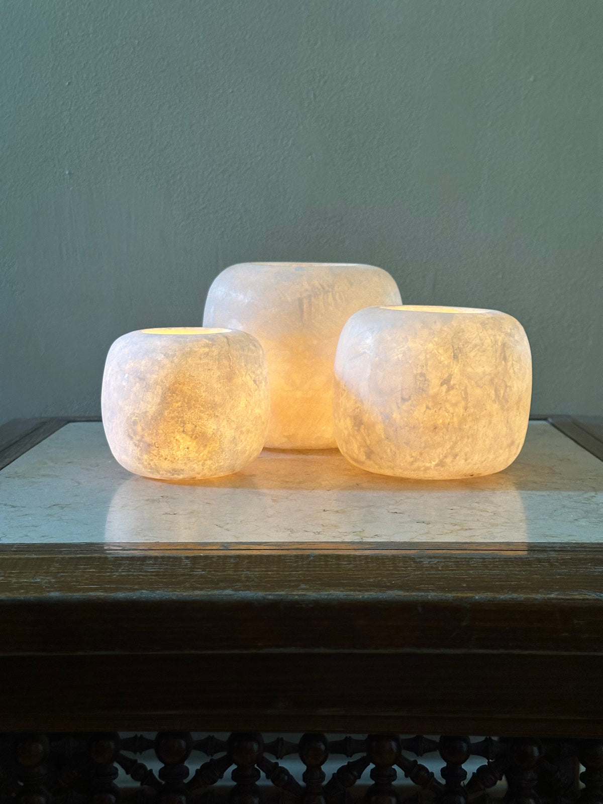 Round Sphere White Alabaster Candle Holder | Hand-Carved Globe Stone Vessel & Bowl | Egyptian Marble Tea Light Accent | Luxury Sphere Home Decor
