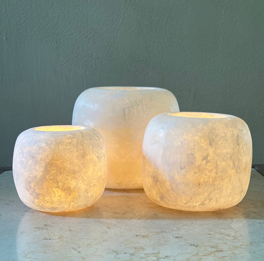 Round Sphere White Alabaster Candle Holder | Hand-Carved Globe Stone Vessel & Bowl | Egyptian Marble Tea Light Accent | Luxury Sphere Home Decor