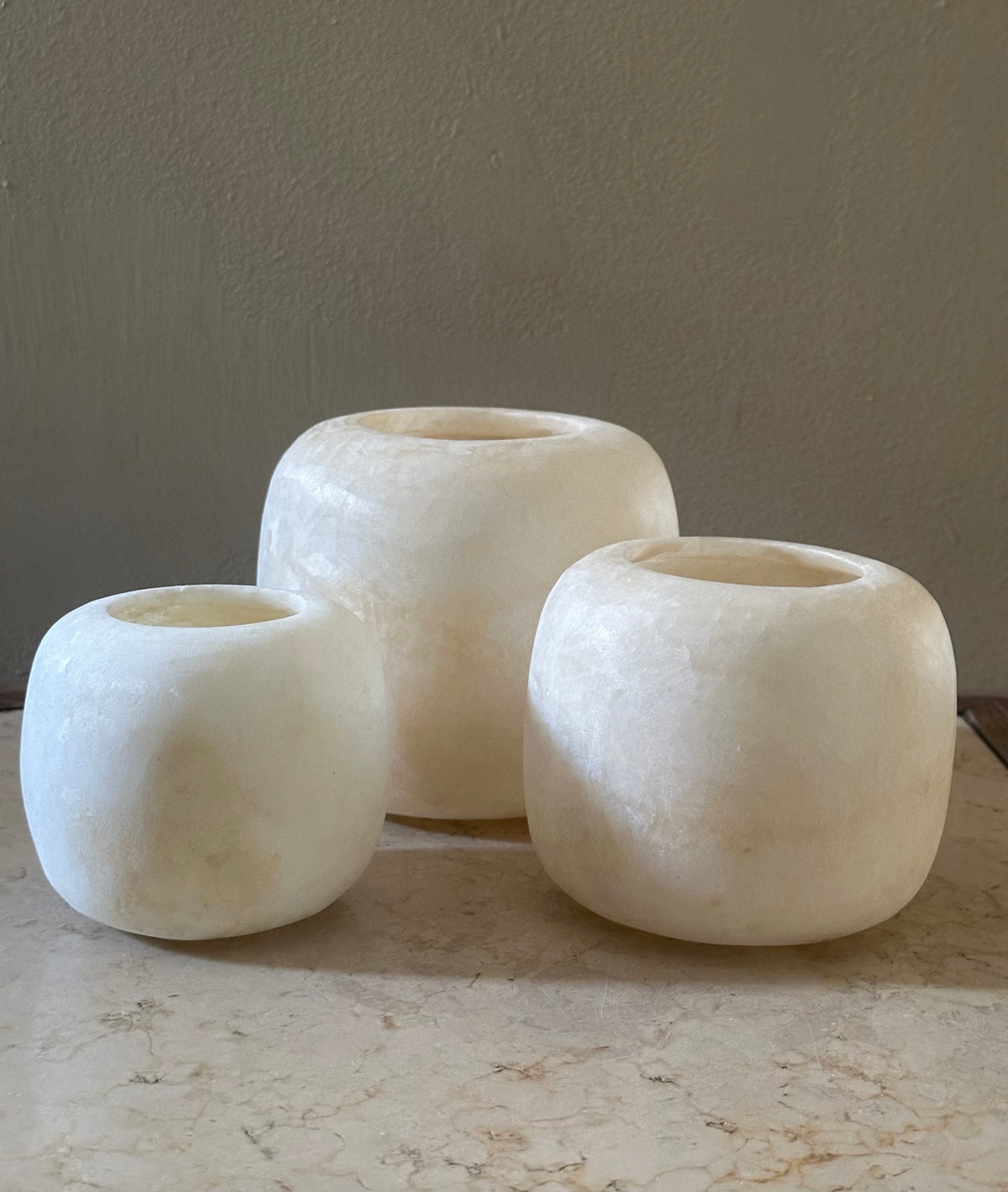 Round Sphere White Alabaster Candle Holder | Hand-Carved Globe Stone Vessel & Bowl | Egyptian Marble Tea Light Accent | Luxury Sphere Home Decor