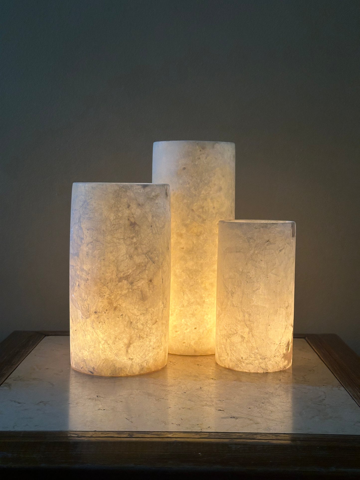 White Alabaster Cylinder Candle Holder | Handmade Natural Stone Vessel | Translucent Marble Candlelight Decor | Egyptian Alabaster Vase.